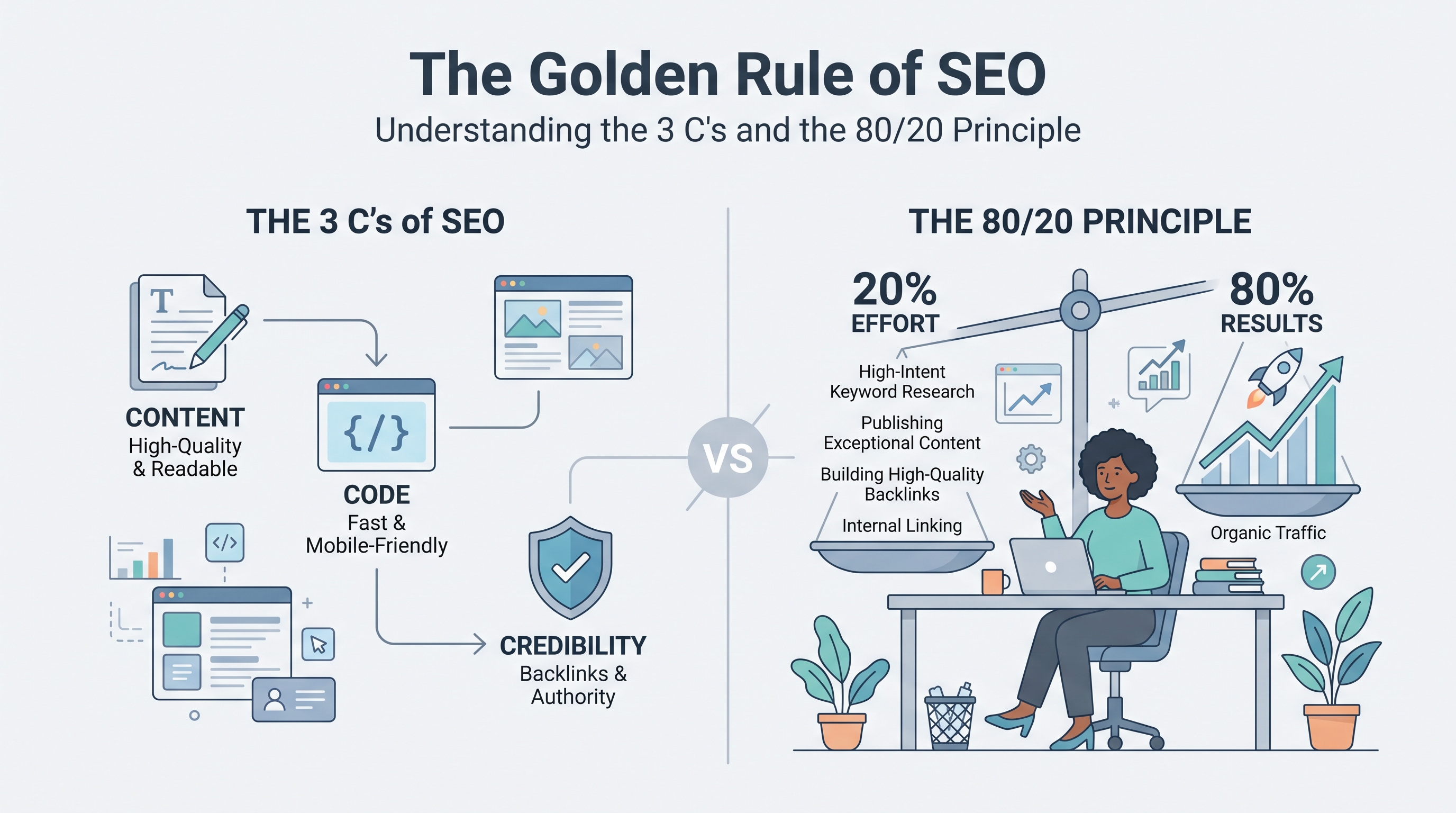 The Golden Rule of SEO: Understanding the 3 C's and the 80/20 Principle